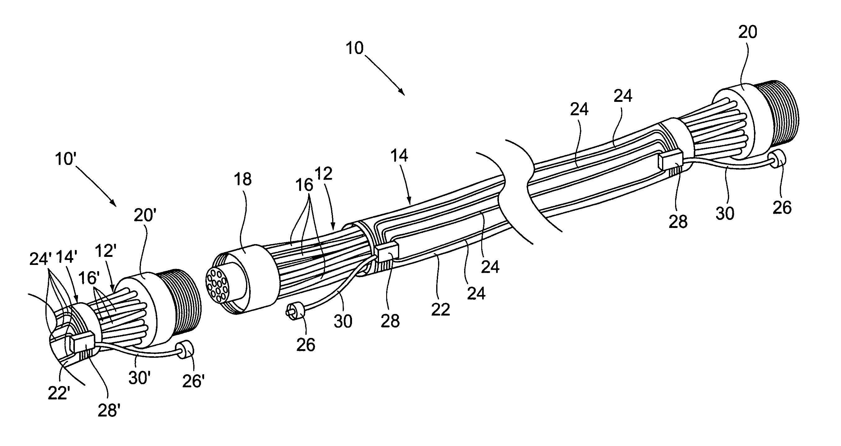 Apparatus and method for monitoring electrical cable chafing via optical waveguides
