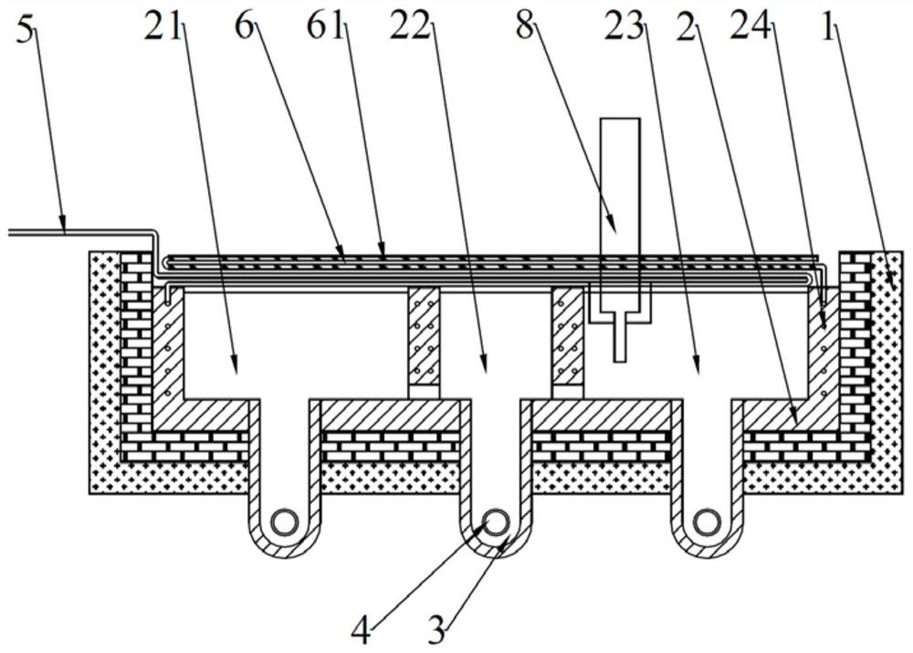 Multi-element copper alloy up-drawing furnace and drawing casting method