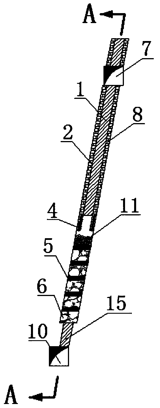 Stope structure arrangement manner through fast-tilting extremely-thin vein cliff filling stoping method