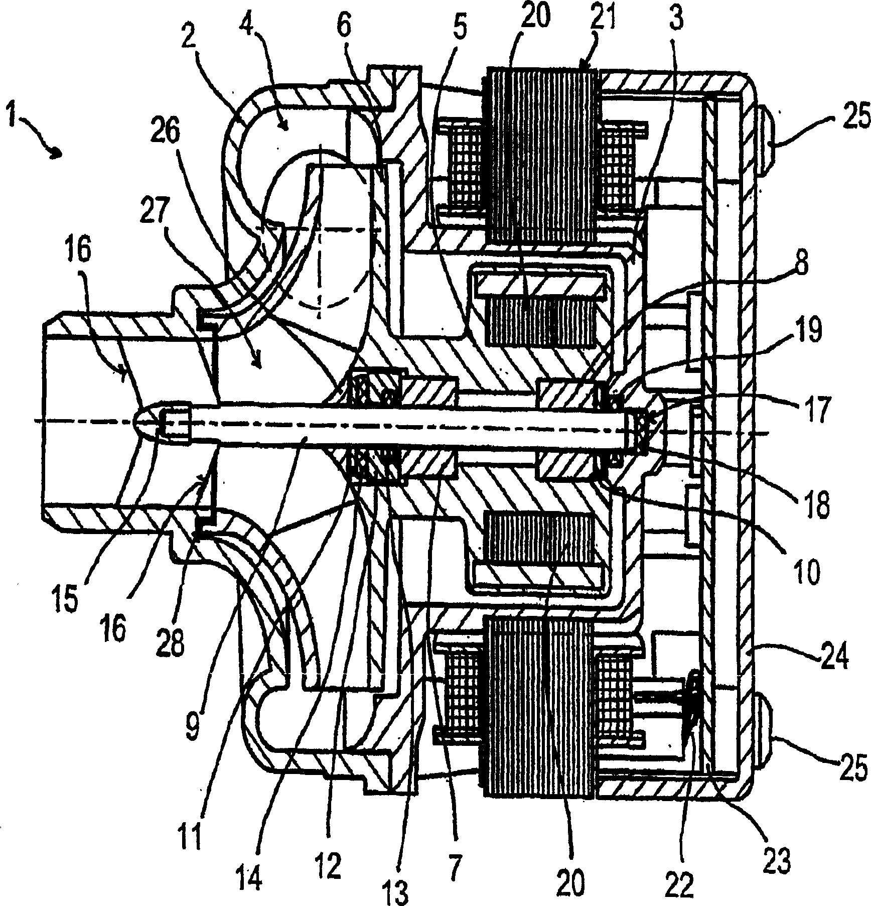 Pump comprising an integrated engine