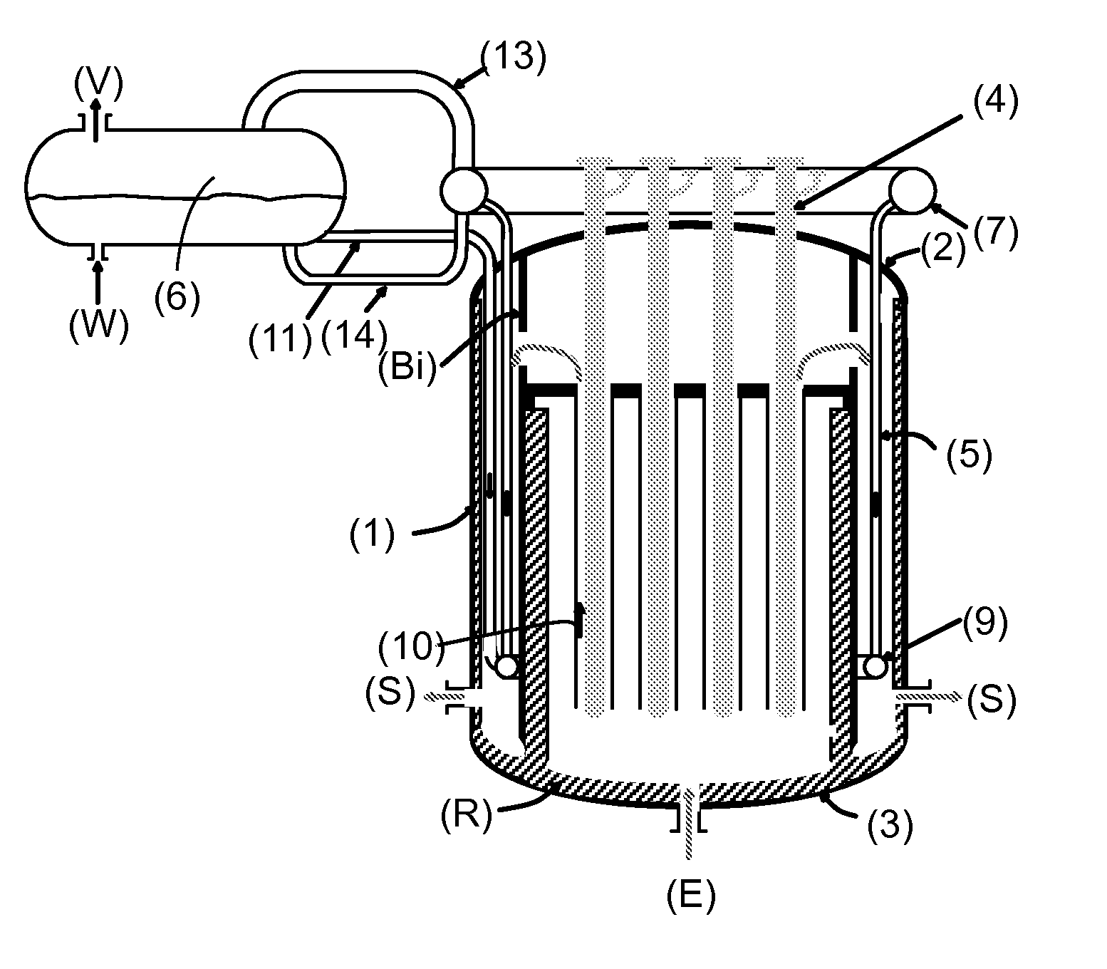 Exchanger-reactor for the production of hydrogen with an integrated steam generation bundle