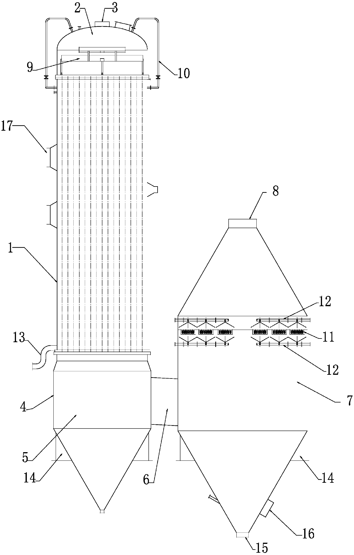 Split type tubular falling film evaporator