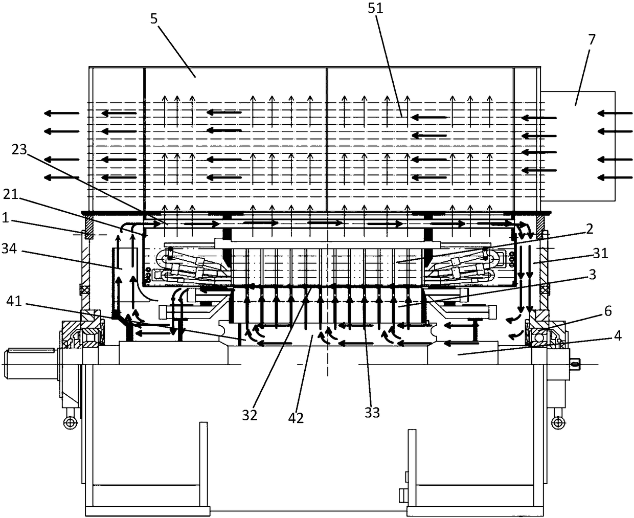 Coolant-based brushless doubly fed machine cooling structure