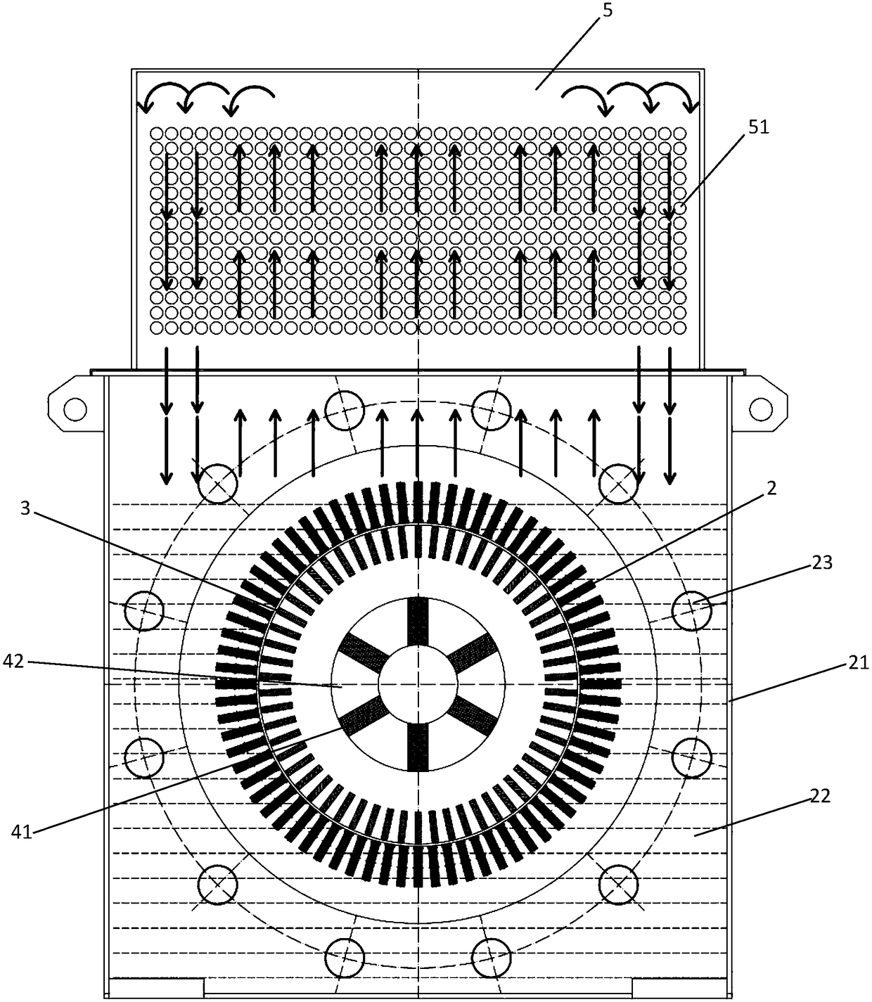 Coolant-based brushless doubly fed machine cooling structure