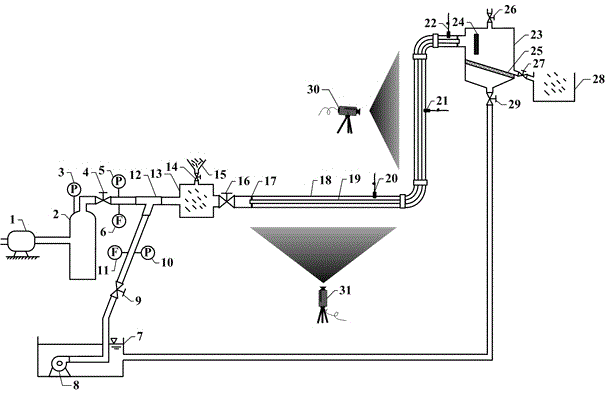 Experiment device and method for simulating drilling-production double-work-condition pit shaft sand carrying multi-phase flowing