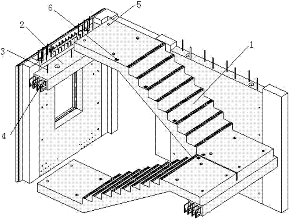 Full prefabricated stairway system used for fabricated concrete structure and construction method