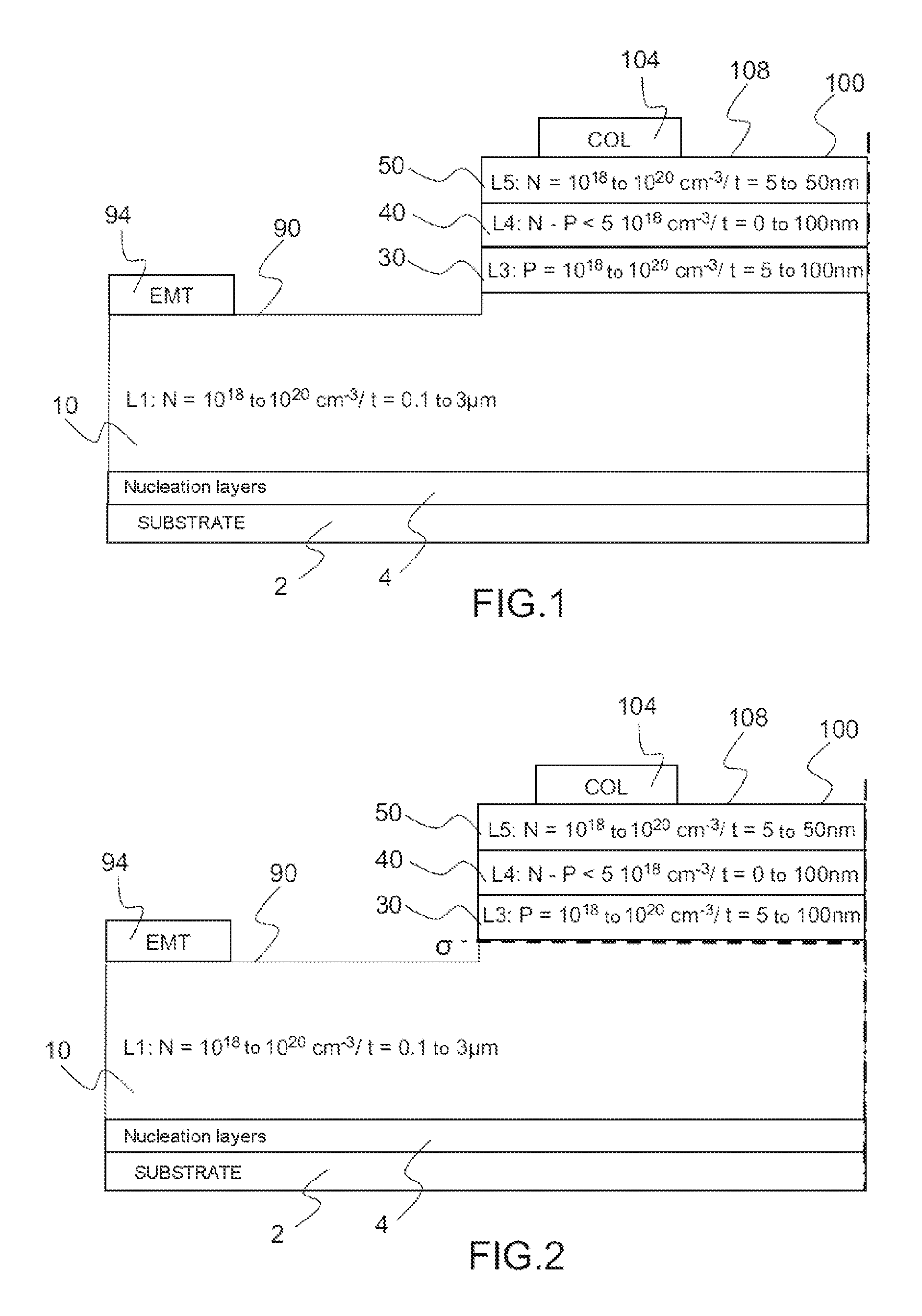 Semiconductor device for electron emission in a vacuum