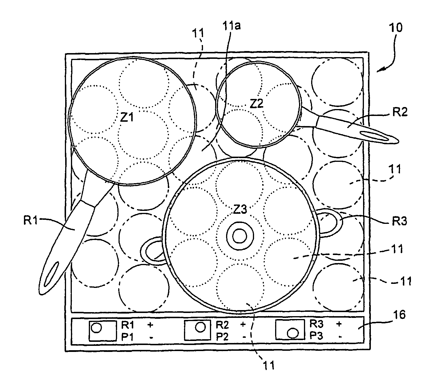 Method for heating a container placed on a cooktop by heating means associated to inductors