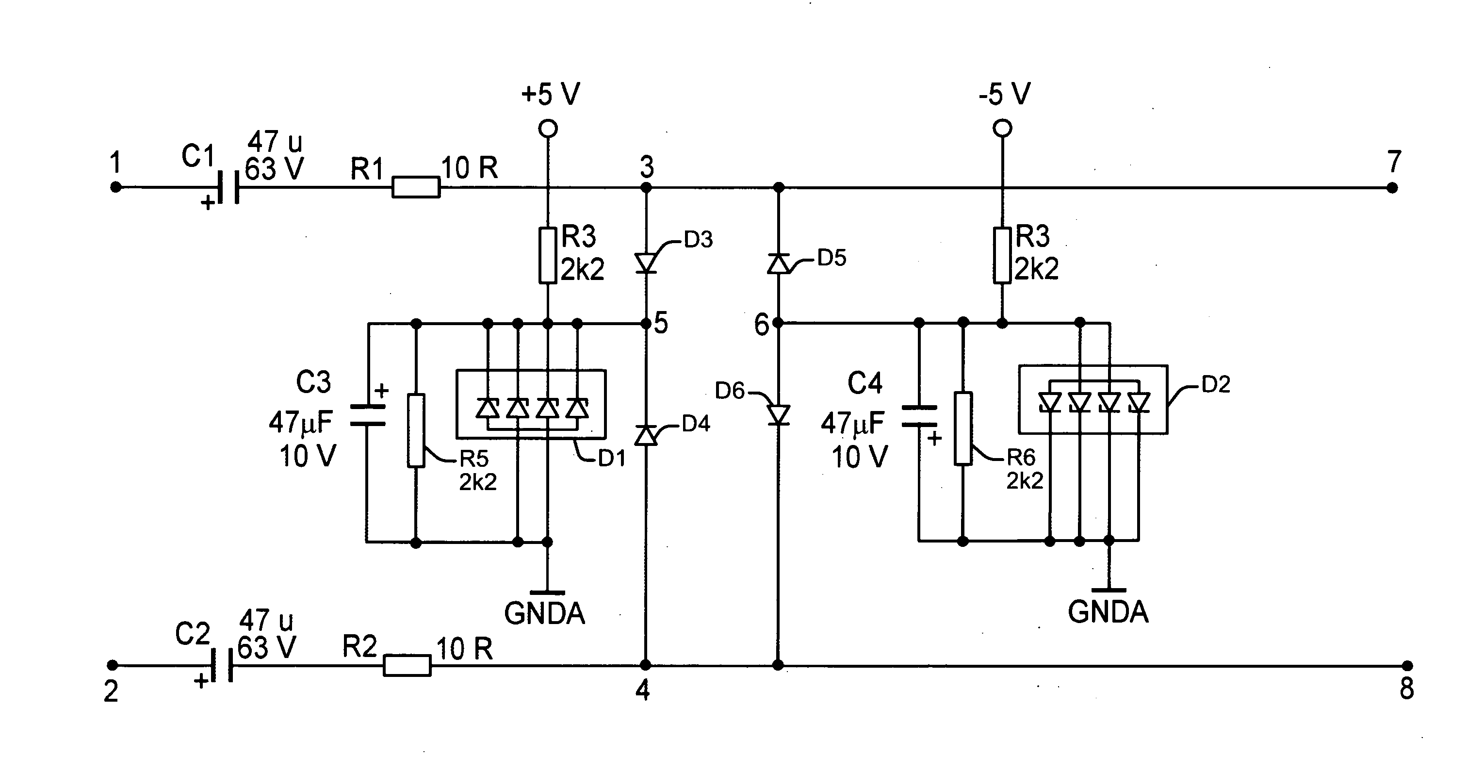 Protection circuit for an input stage, and respective circuit arrangement