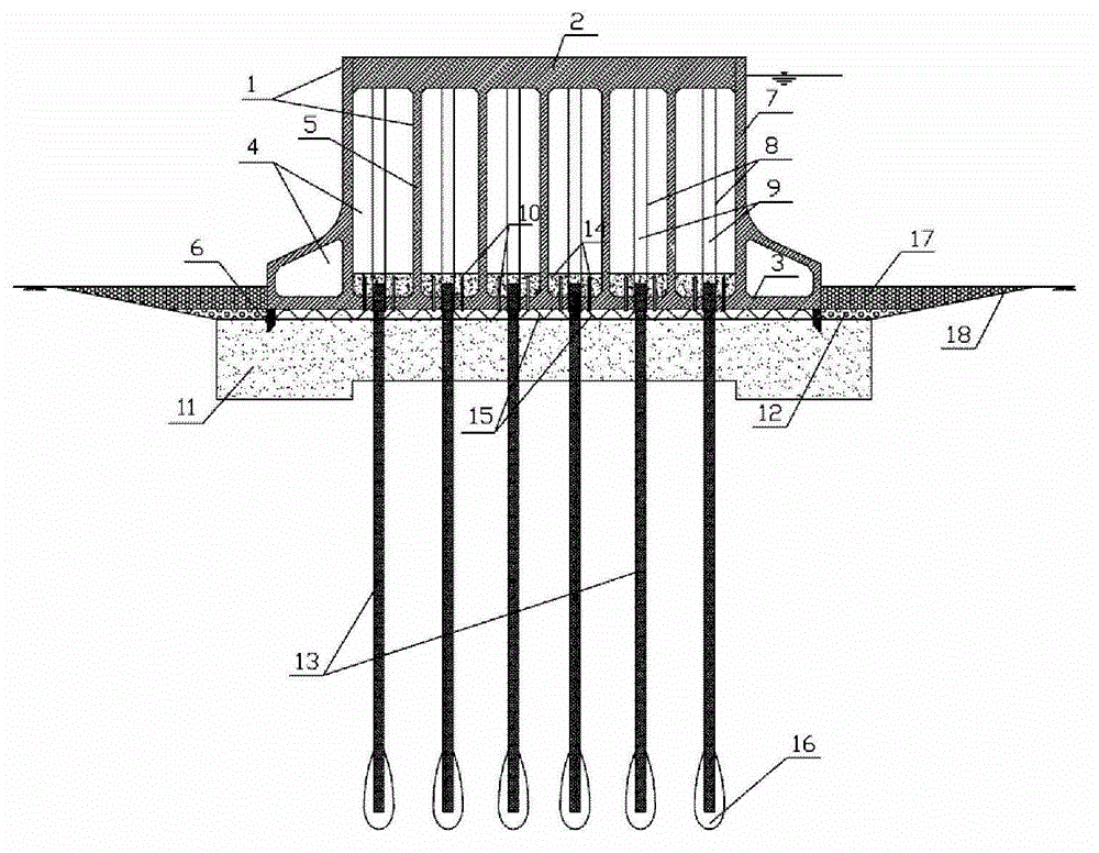 Combined caisson and pile foundation for strengthening foundation and construction method thereof