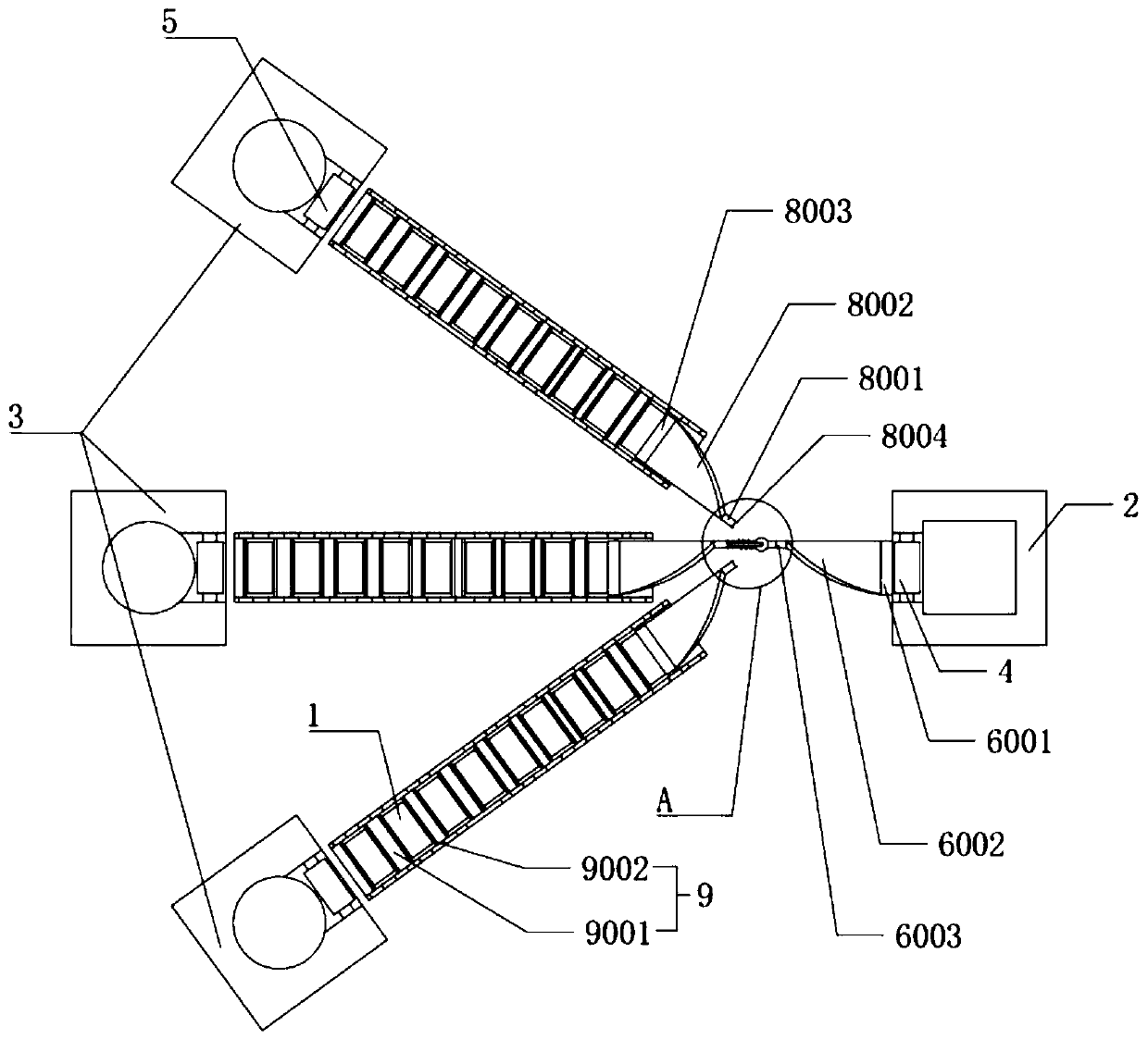 Conveying device used between mask body making and welding processes