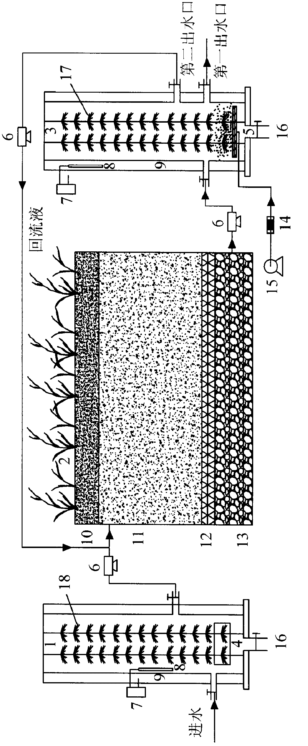 Method for treating sewage by organism-soil infiltration and device for realizing method