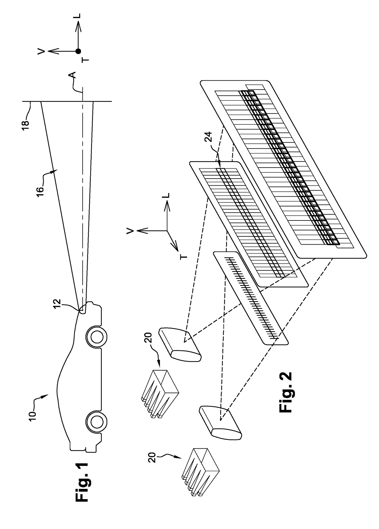 Lighting device projecting two vertically offset matrices of light pixels