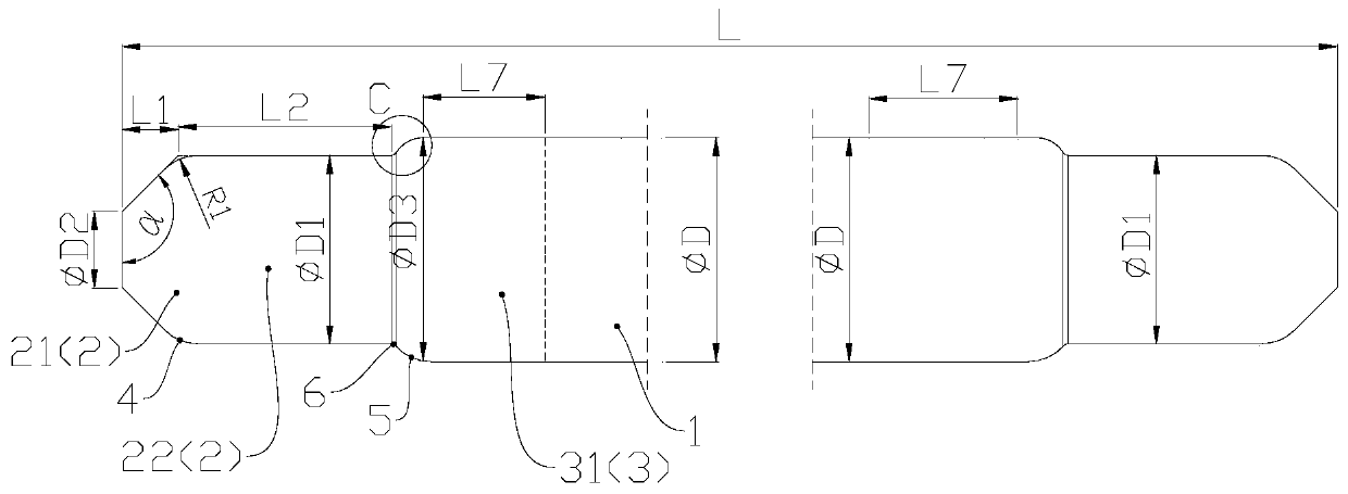 Mandril with conical end part