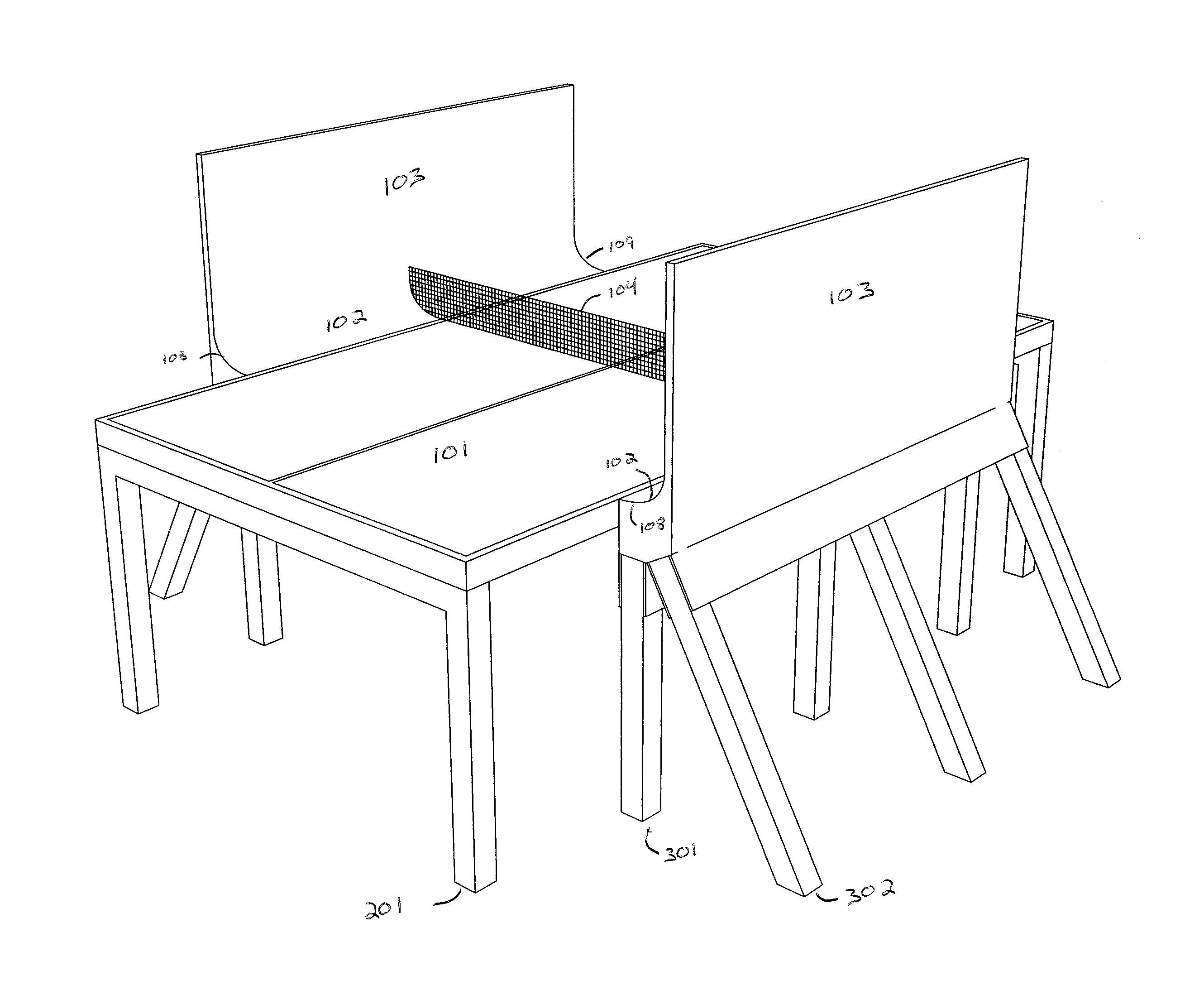 Extended playing surface apparatus for table tennis