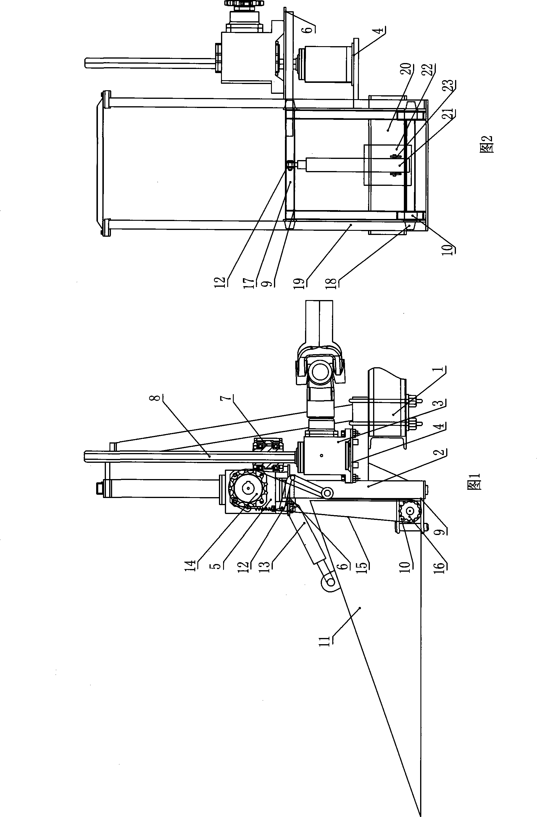 Transmission device of ear picking bench of corn harvester