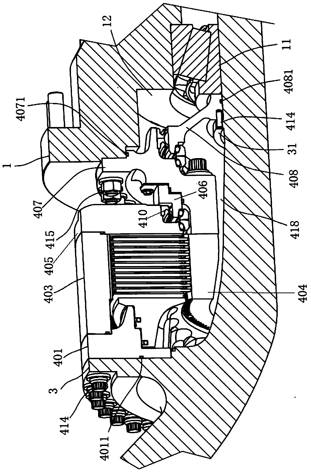 Oil-cooled multi-piece type driving brake of mining dump vehicle and assembly of oil-cooled multi-piece type driving brake