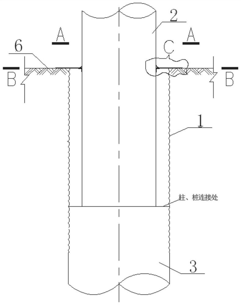 Single-pile and single-column ductile anti-seismic structure with additional isolation pile casing and construction method