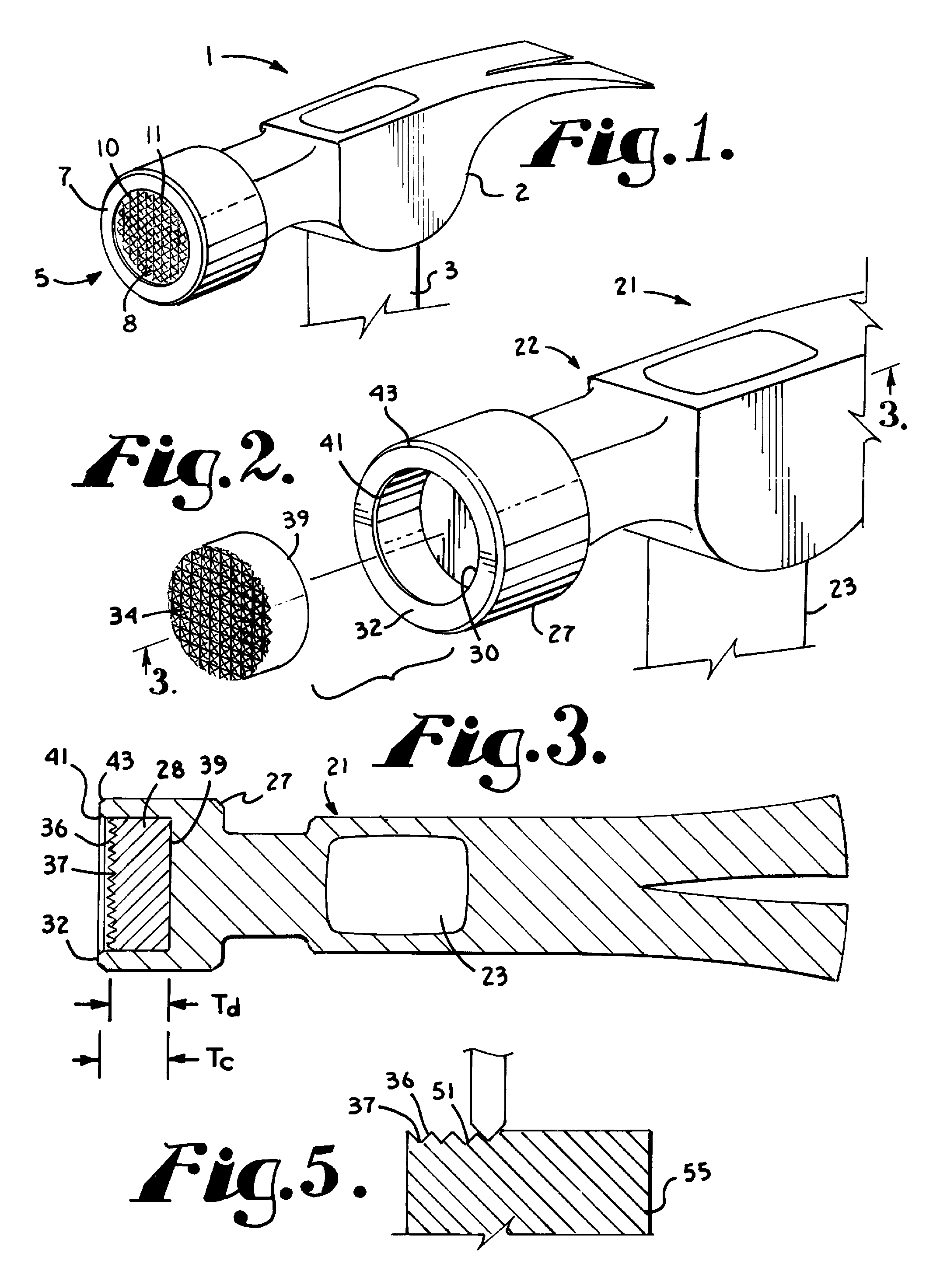 Hammer head with recessed traction striking surface