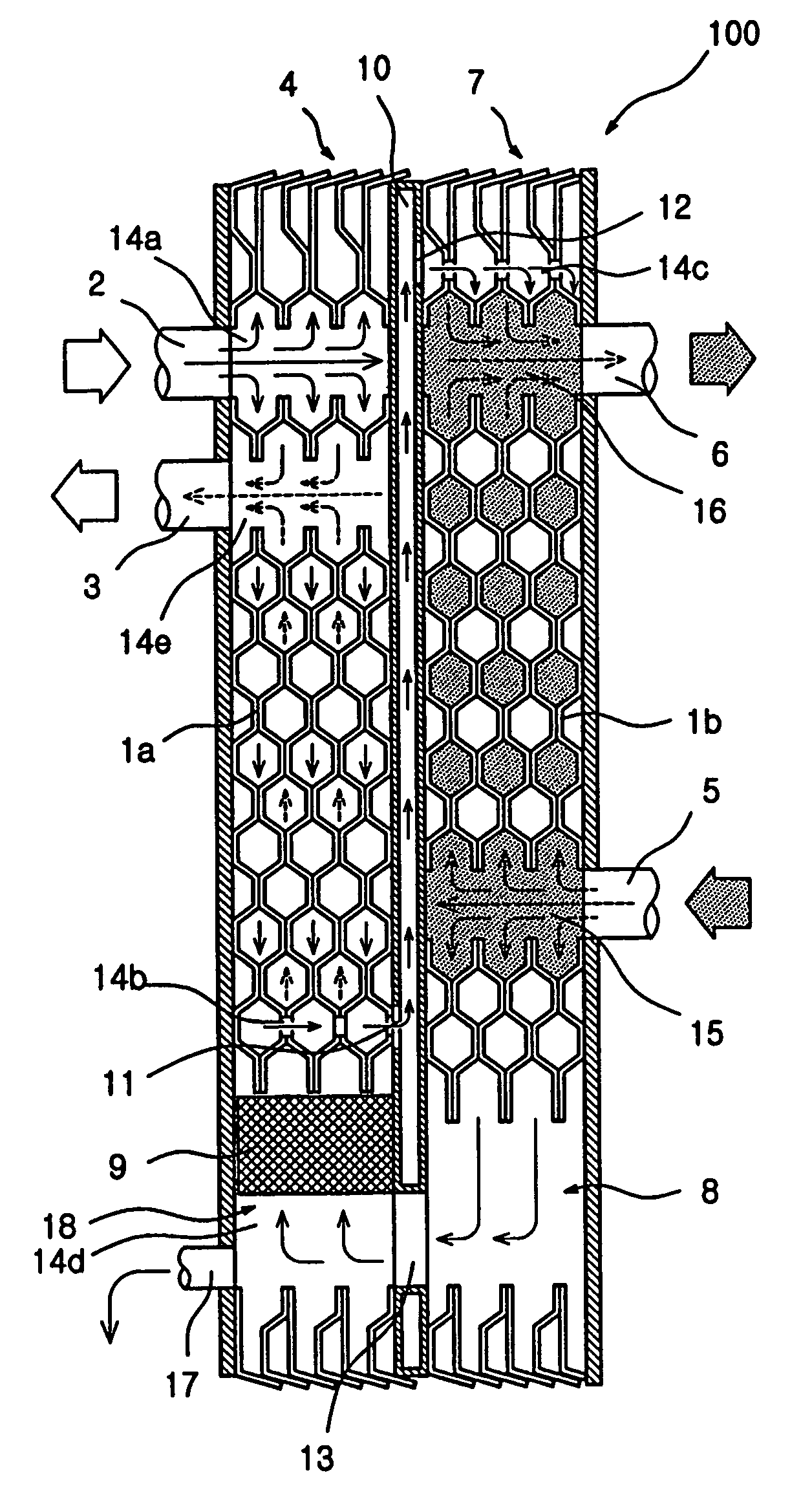 Plate heat exchanger with condensed fluid separating functions