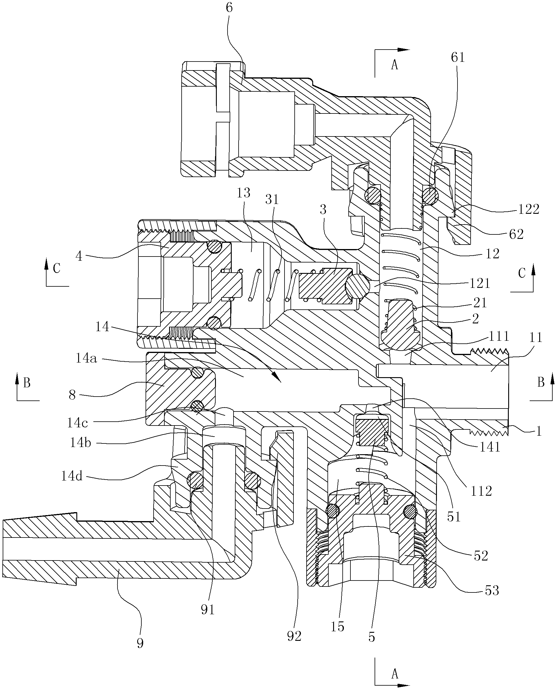 Valve structure for backwater adjustable coffee machine