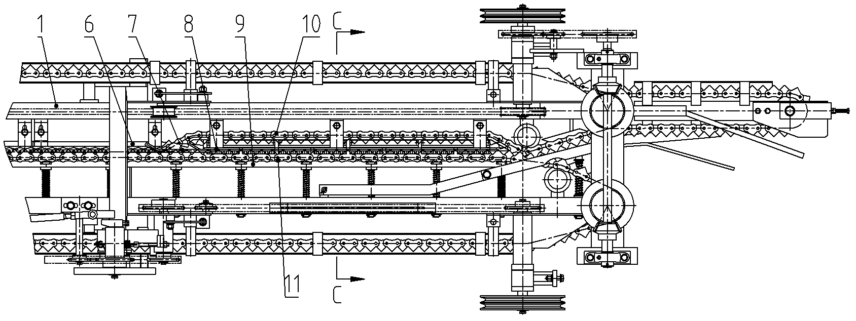 Aligning and separating device for harvesting fruit seedlings of fruits under the ground