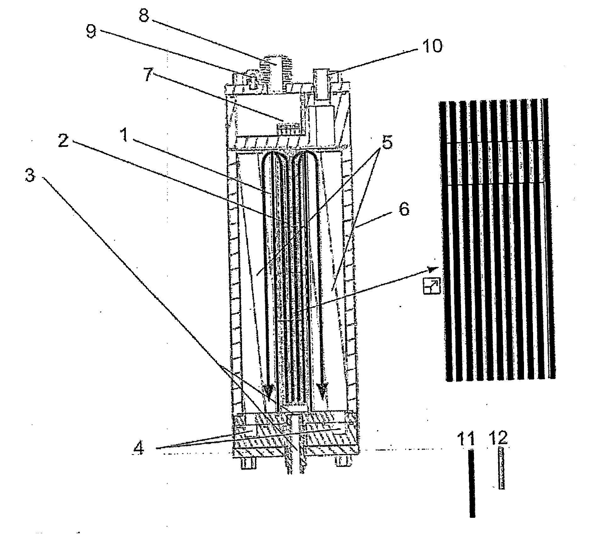 Device and process for removing microbial impurities in water based liquids as well as the use of the device