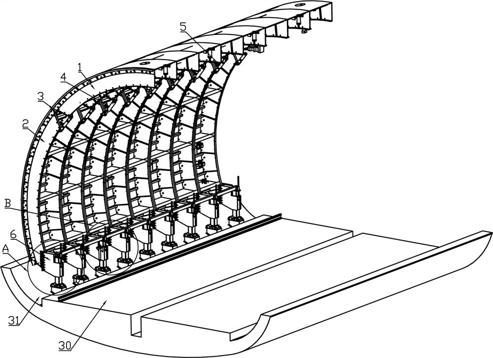 An arched self-supporting formwork for tunnel concrete construction and pouring