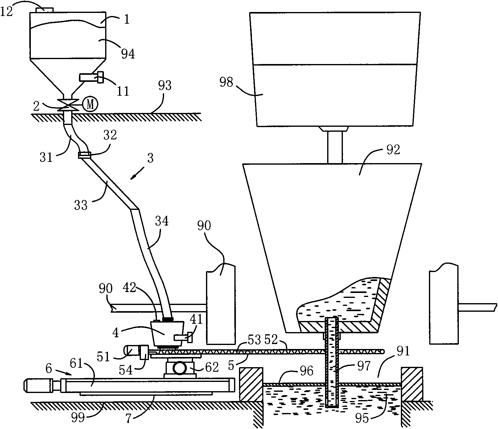 A slab continuous casting crystallizer protection slag automatically adding device