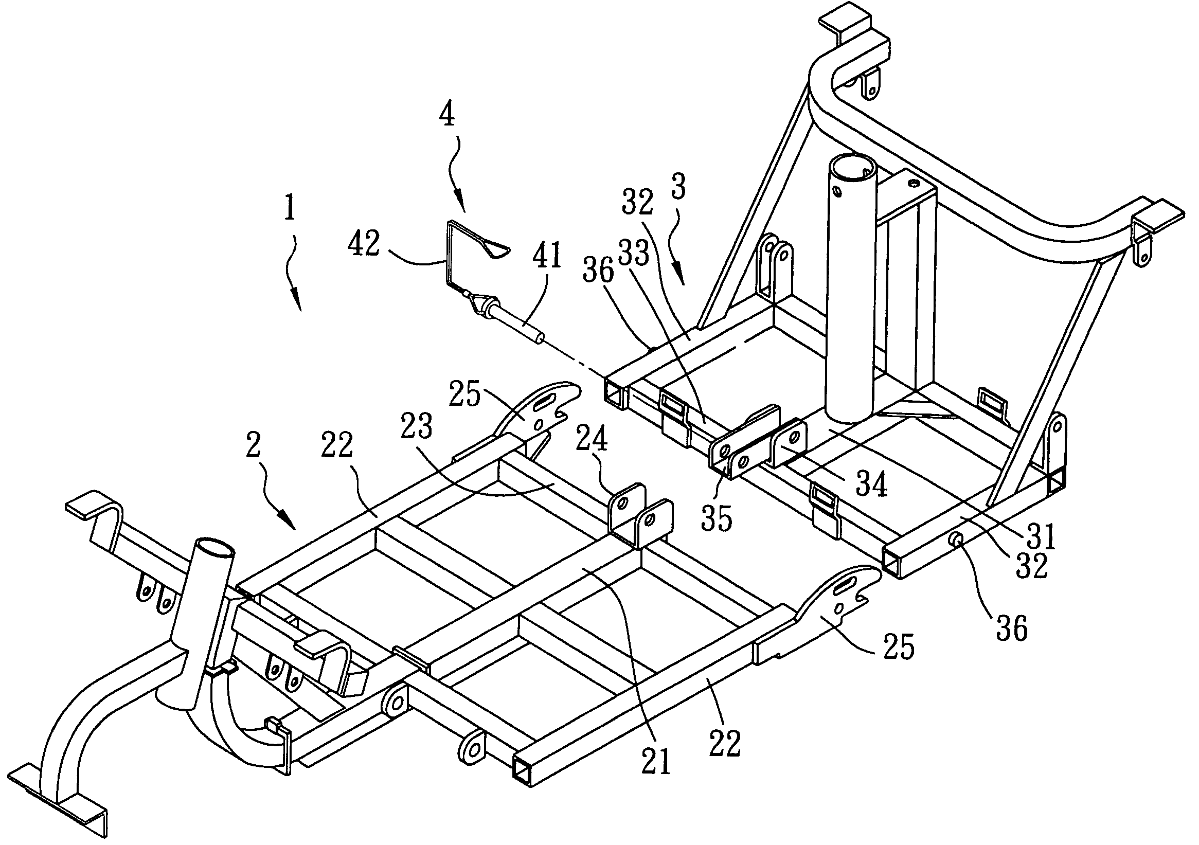 Vehicle chassis having a locking device for securing connection between first and second chassis members