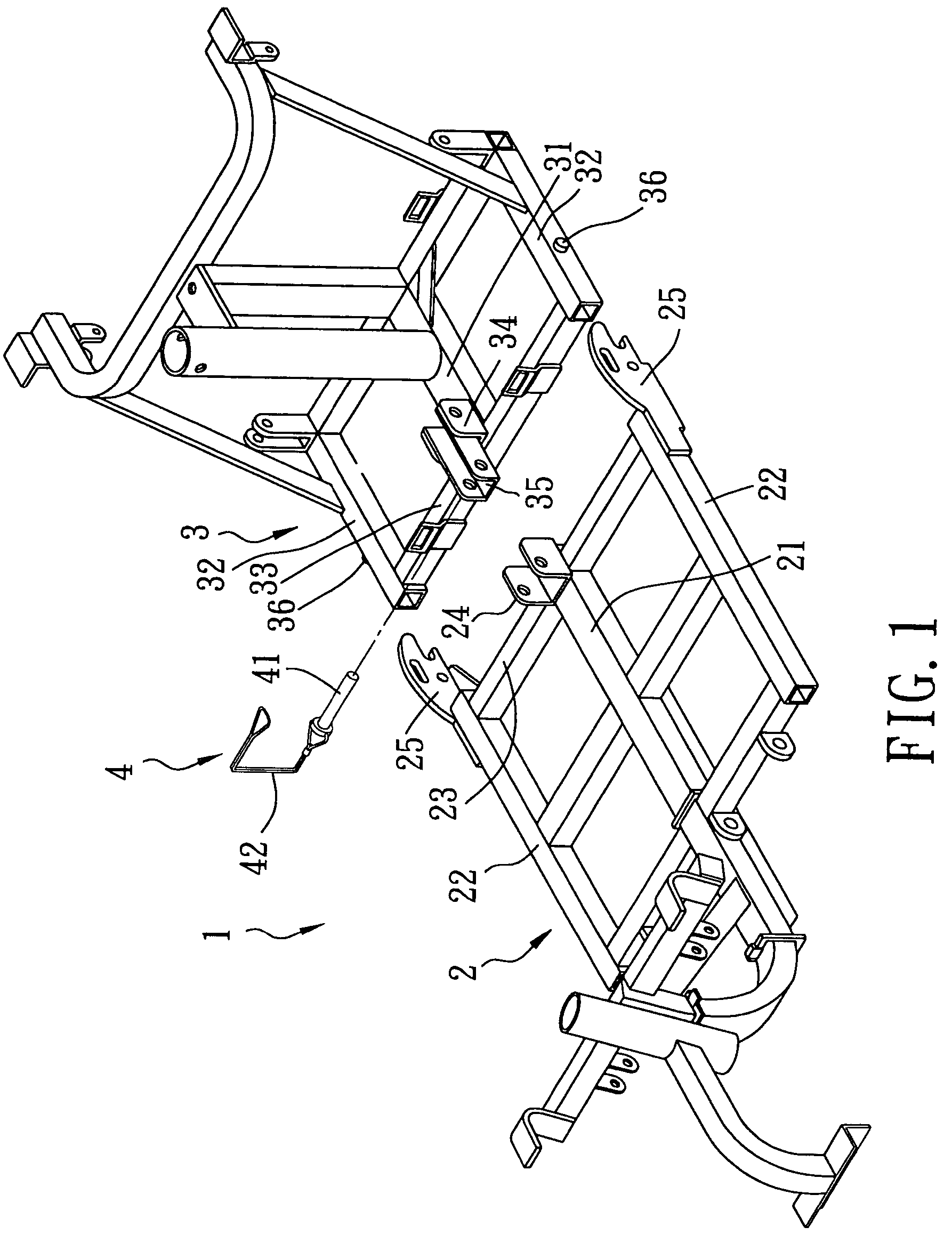 Vehicle chassis having a locking device for securing connection between first and second chassis members