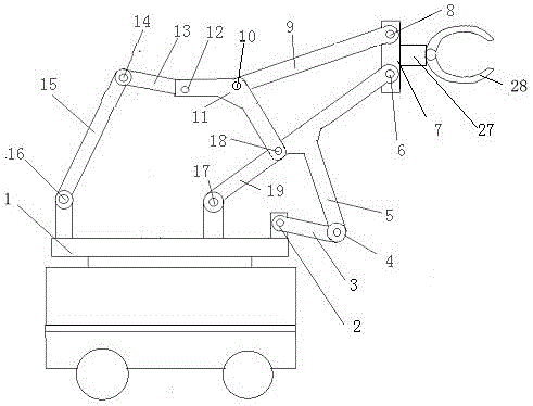 Multi-degree-of-freedom connecting rod mechanism wood grasping machine driven by servo motors