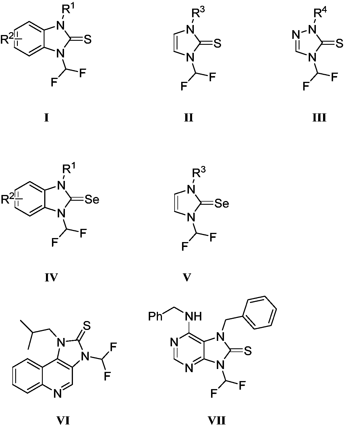 N-difluoromethylazole sulfur (selenium) urea derivative and preparation method thereof