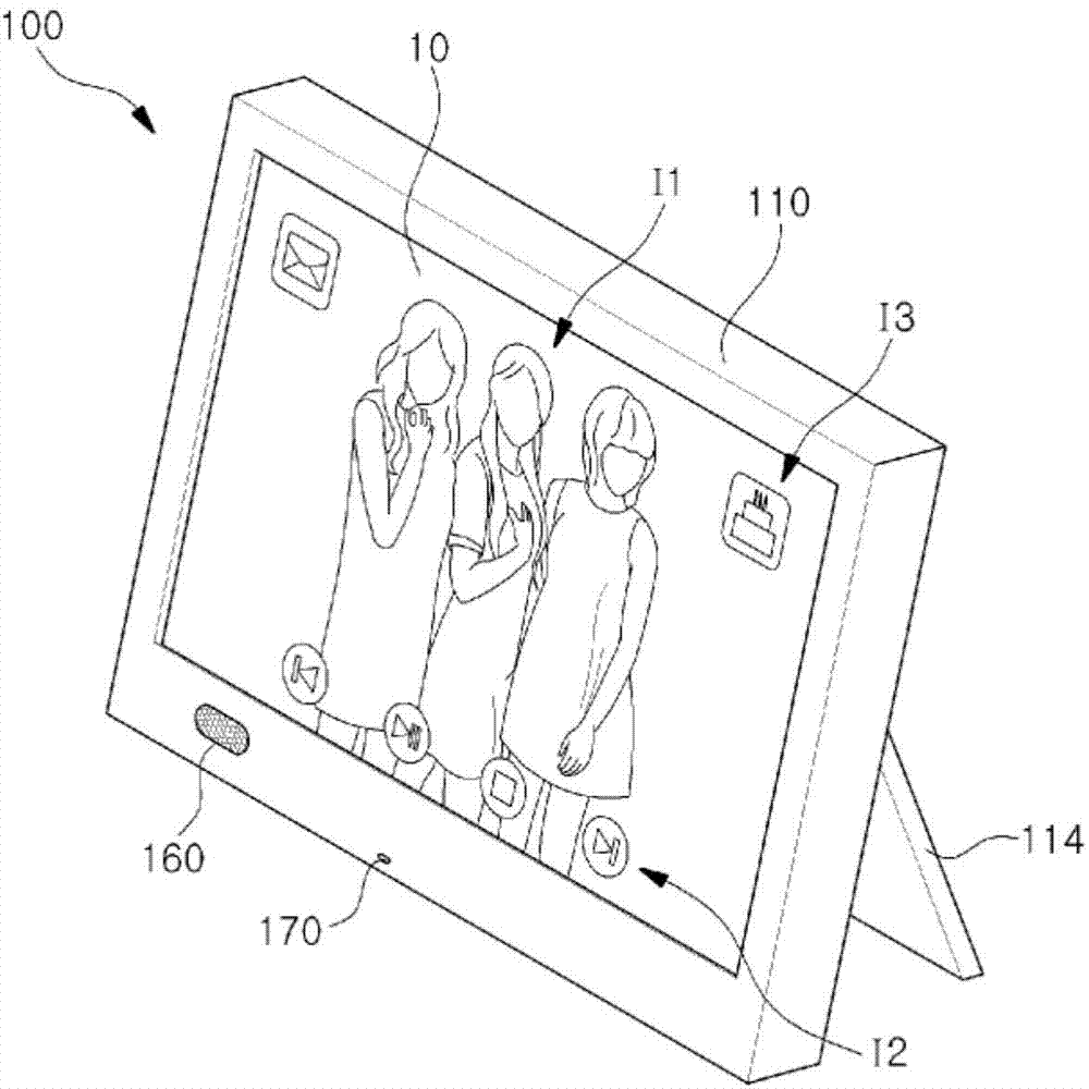 Photograph frame having sound source output function, and storage medium for recording program which produces sound source output source data to be input in photograph frame