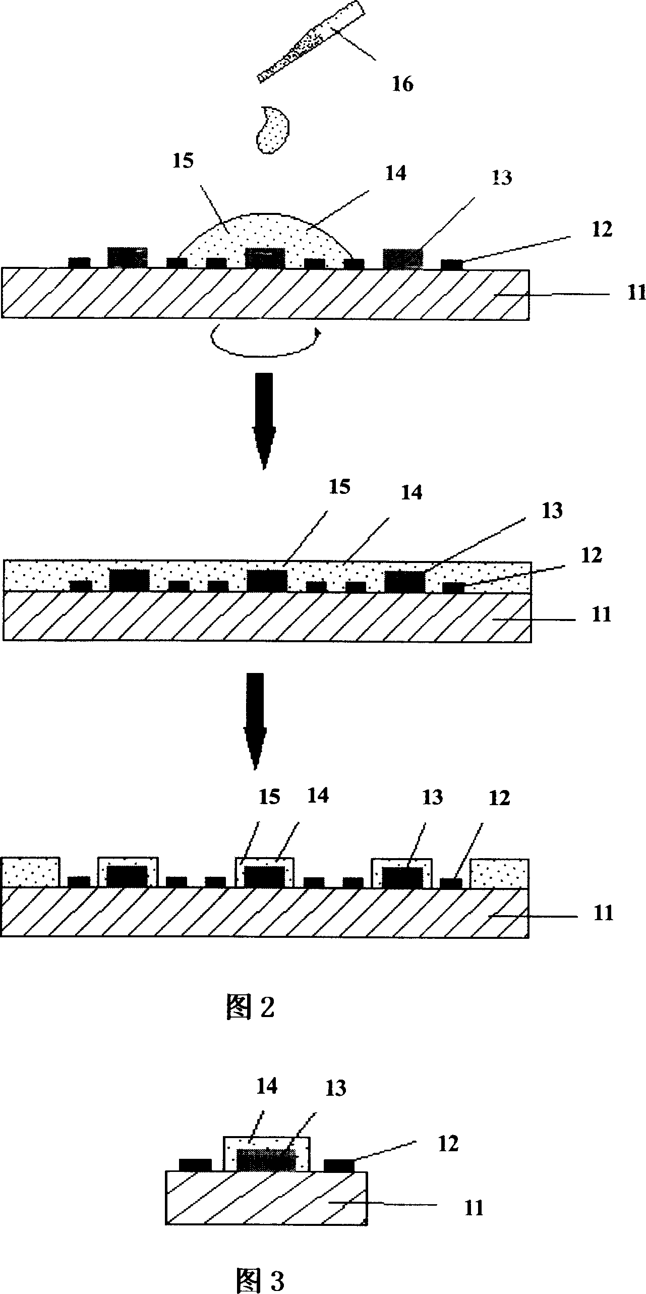 Method for encapsulating LED with rotary glue and optical etching technology