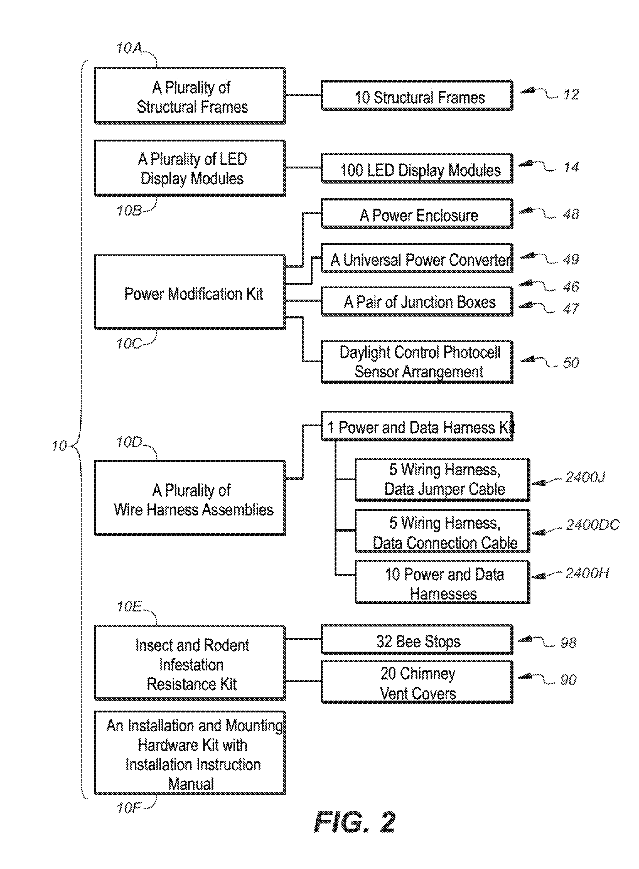 Sign construction with sectional sign assemblies and installation kit and method of using same