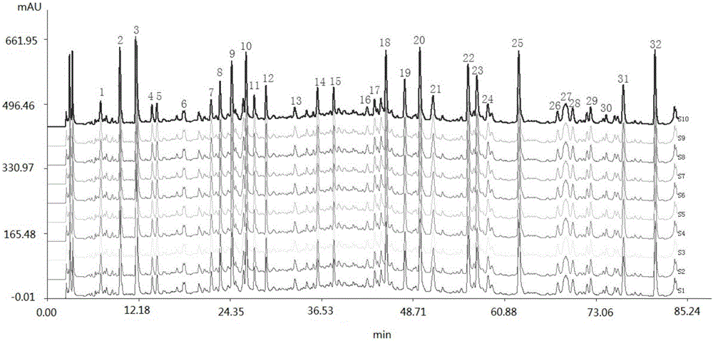 Method for detecting fingerprint spectrum of cyclocarya paliurus