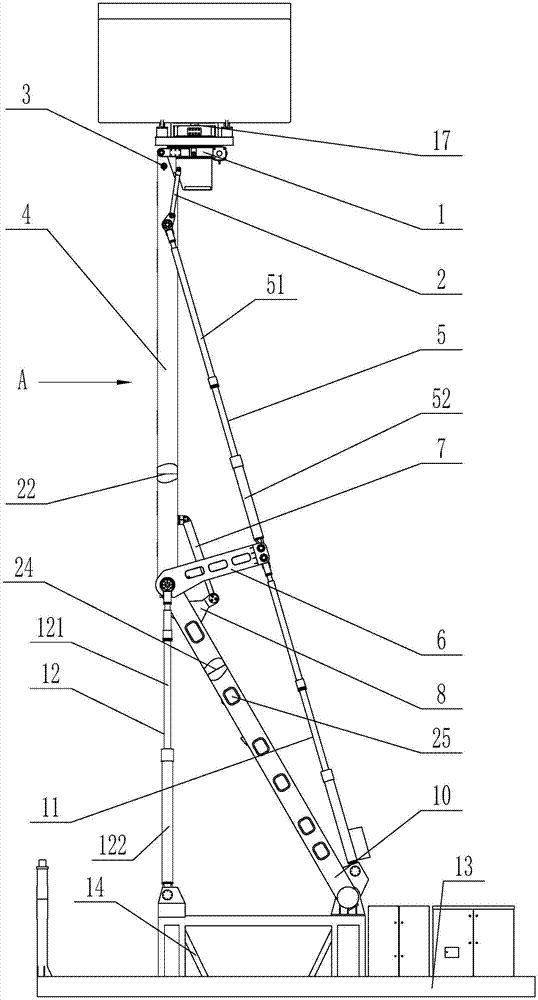 Foldable radar antenna lifting mechanism based on space link multi-oil-cylinder coordinated drive