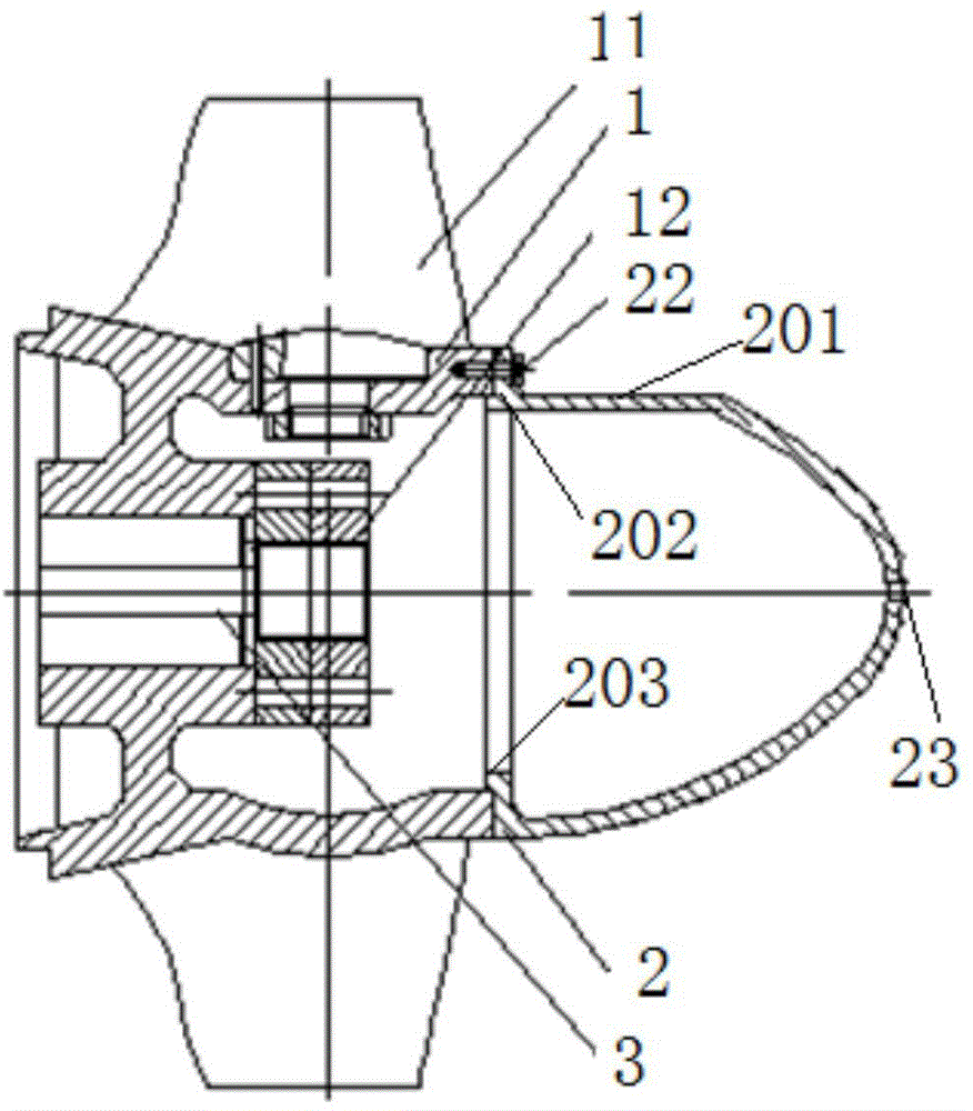 Water guide cone and impeller hub connecting structure
