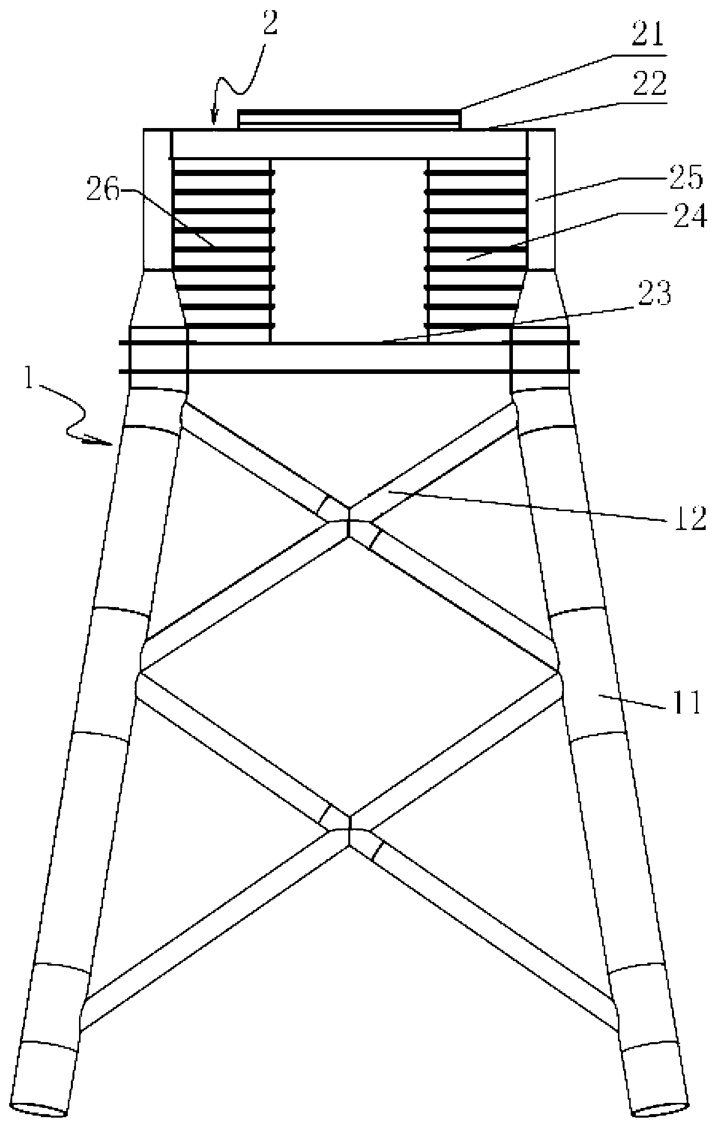 Double-deck supporting connection structure of tower drum of wind driven generator and jacket foundation