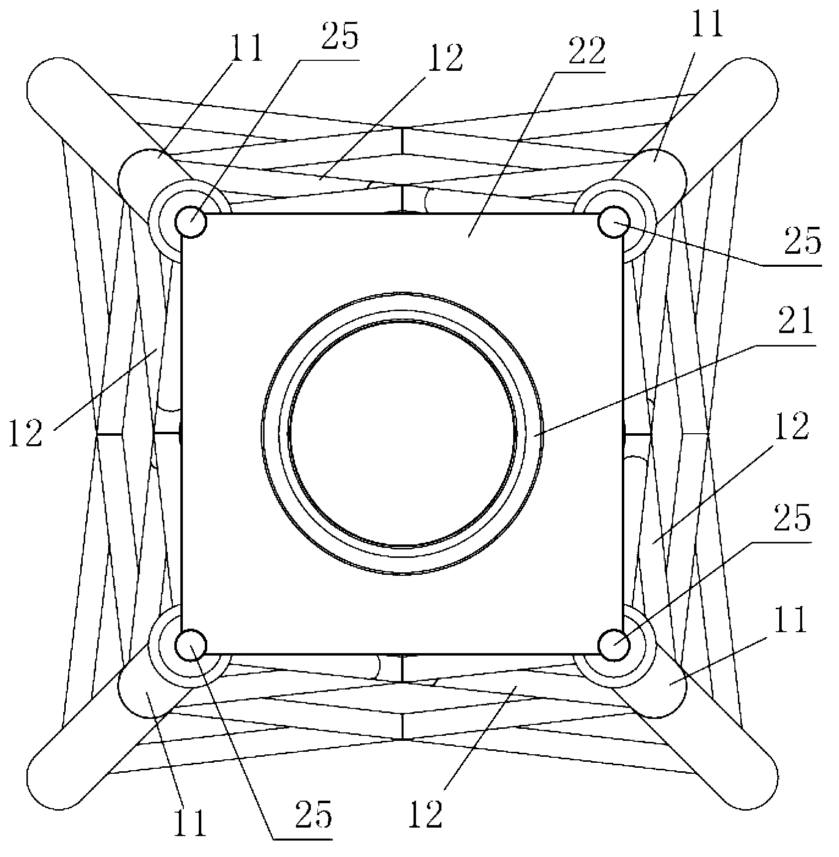 Double-deck supporting connection structure of tower drum of wind driven generator and jacket foundation