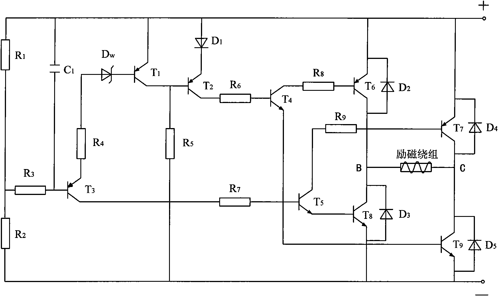 Electronic voltage regulation controller of mixed excitation generator