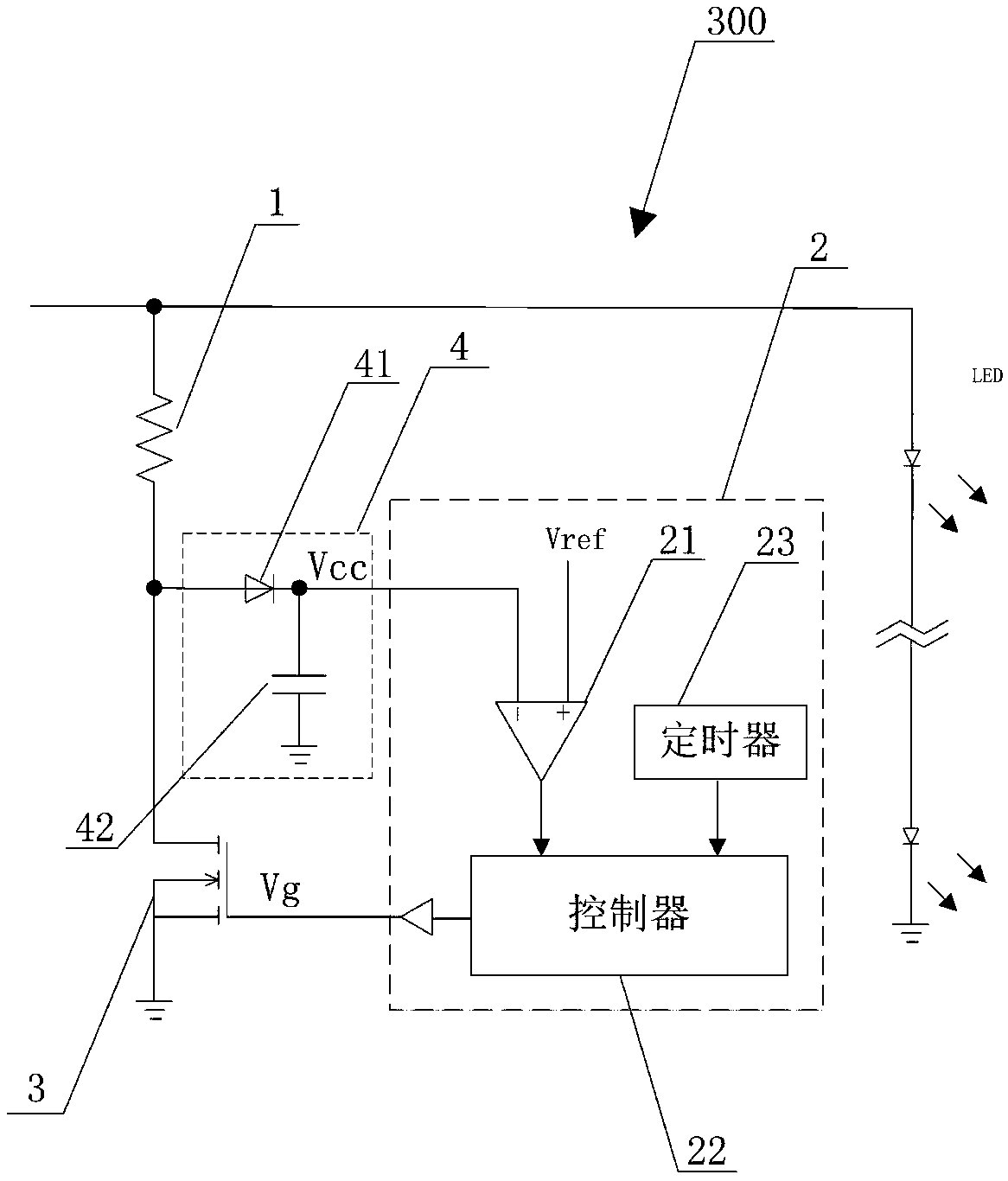 A damping circuit and an LED driving circuit with the damping circuit