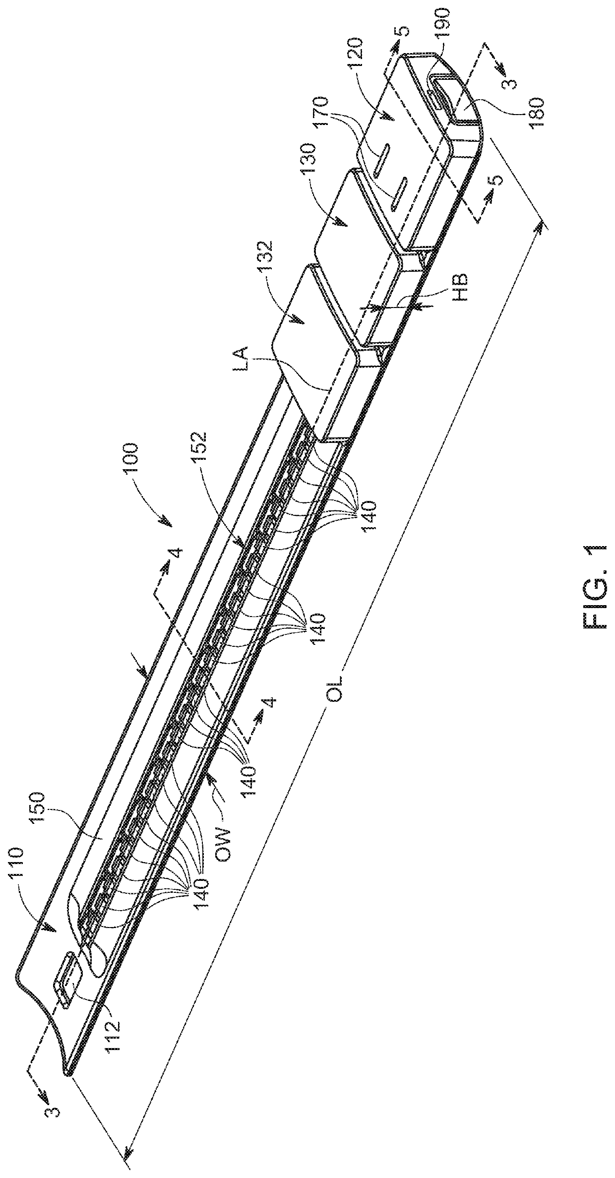 Flexible strip light with spring-loaded base