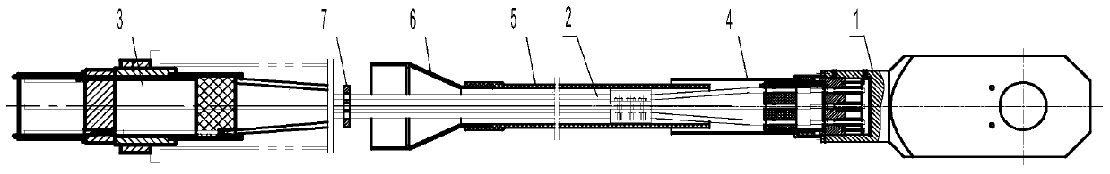 Conical anti-slide tie anchoring strand stayed cable with forked ear and construction method of cable