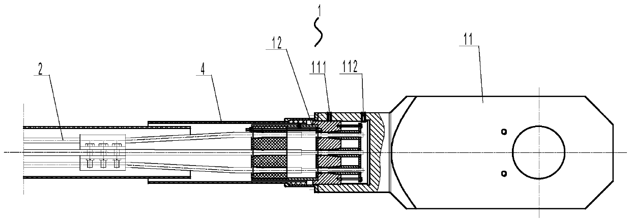 Conical anti-slide tie anchoring strand stayed cable with forked ear and construction method of cable