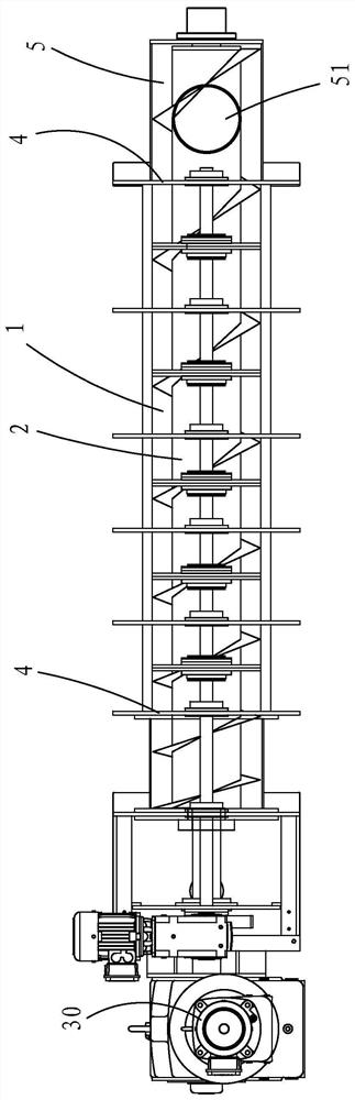 Laminated spiral type solid-liquid separator with vertical spiral shafts