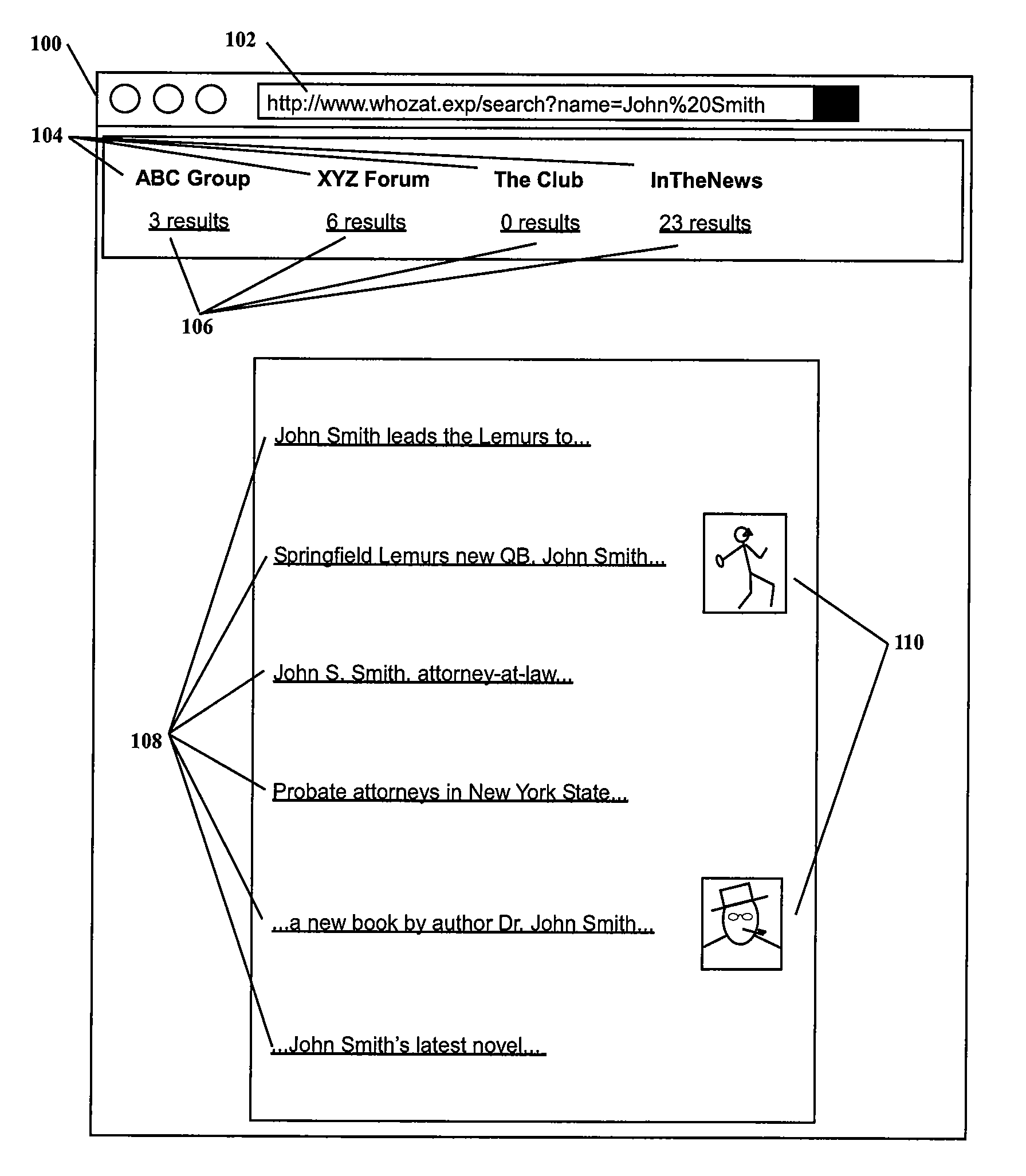 Method and system for displaying links to search results with corresponding images