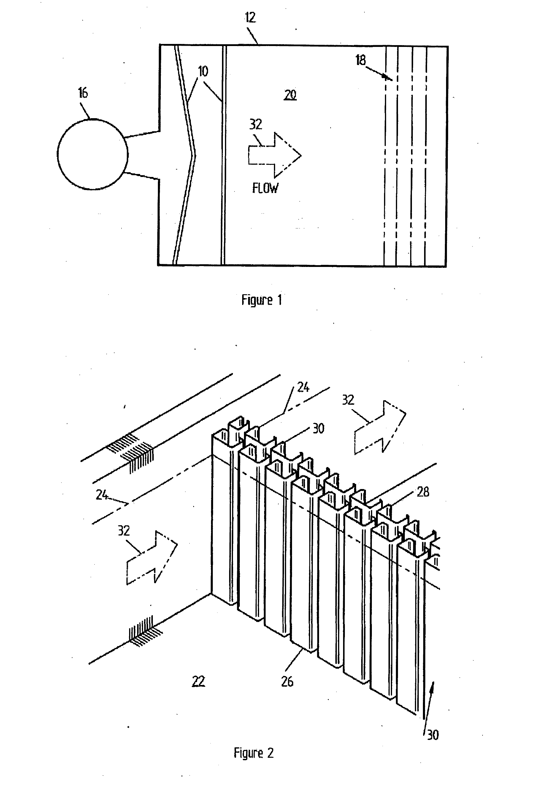 Distribution array for use in a settler area of a mixer-settler