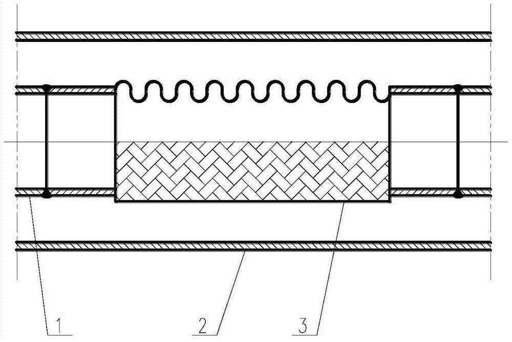 A telescopic compensation structure suitable for cryogenic insulation pipes